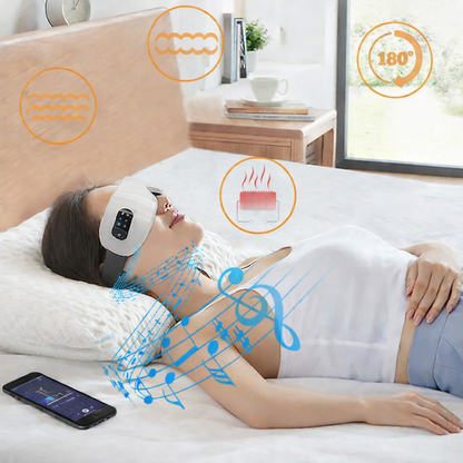 Personne portant le masseur Calméria ZenEyes écoutant musique